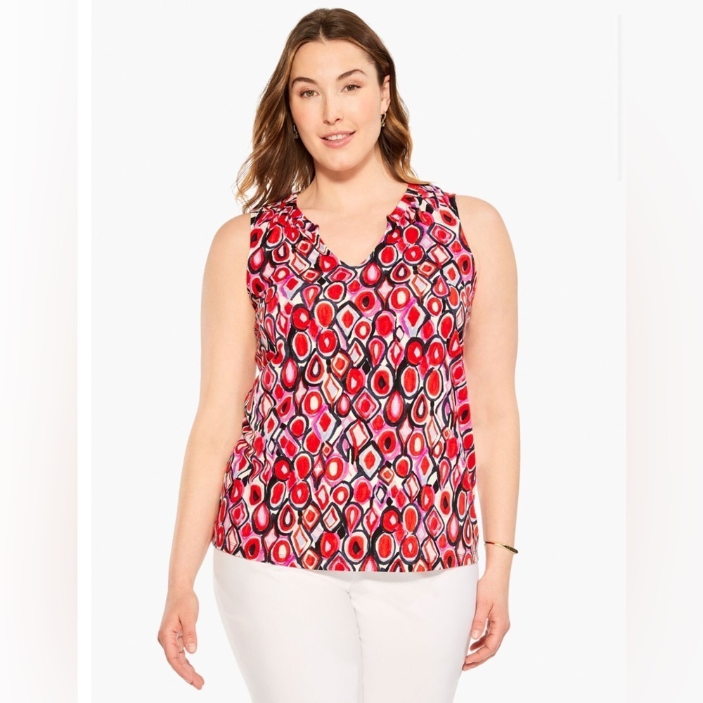 NWOT NIC+ZOE Geo Pane Tank Top Womens Plus 1X Red Multi